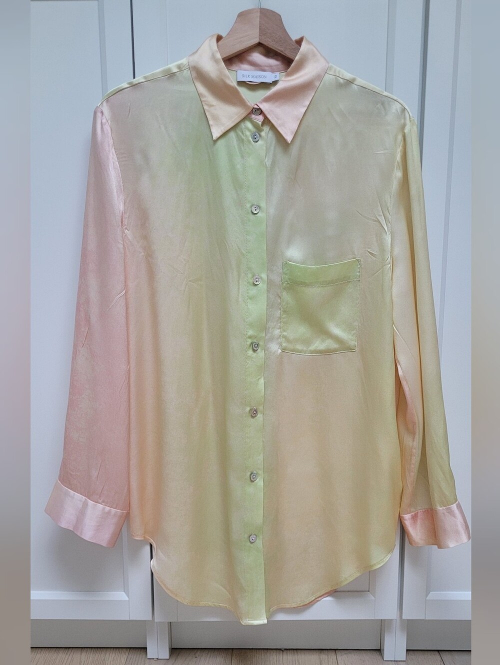 Silk Maison Pastel Ombre Button-Up Blouse - Pink, Green, Yellow